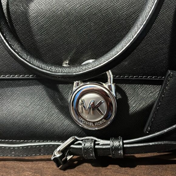 Michael Kors Emma Saffiano Leather Satchel Handbag Purse Black - Picture 2 of 16